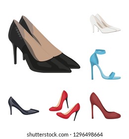 Vector illustration of heel and high logo. Collection of heel and stiletto vector icon for stock.