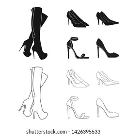 Vector illustration of heel and high logo. Collection of heel and stiletto vector icon for stock.