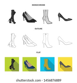 Vector illustration of heel and high logo. Collection of heel and stiletto vector icon for stock.