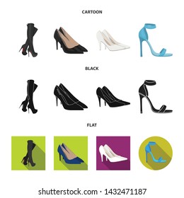 Vector illustration of heel and high sign. Set of heel and stiletto vector icon for stock.