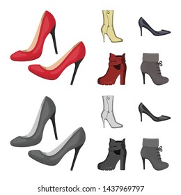 Vector illustration of heel and high sign. Set of heel and stiletto stock symbol for web.