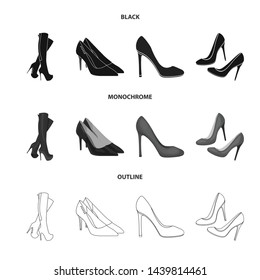 Vector illustration of heel and high sign. Set of heel and stiletto stock vector illustration.