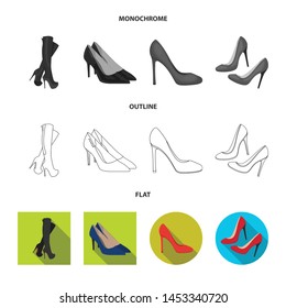 Vector illustration of heel and high sign. Collection of heel and stiletto stock vector illustration.