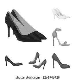 Vector illustration of heel and high symbol. Collection of heel and stiletto stock vector illustration.