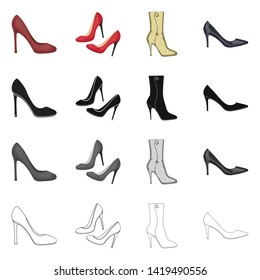 Vector illustration of heel and high symbol. Set of heel and stiletto stock vector illustration.