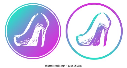 Vector Illustration of Heels Shoes with Gradient Circle Blue and Violet. Logo, Sticker and Icon for Graphic Design.