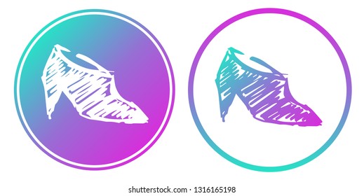 Vector Illustration of Heels Shoes with Gradient Circle Blue and Violet. Logo, Sticker and Icon for Graphic Design.