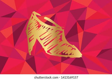Vector Illustration of Heels Shoes Icon with Red Polygon and Geometric. Graphic Design for Template, Layout, Background, Poster and More. 