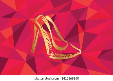 Vector Illustration of Heels Shoes Icon with Red Polygon and Geometric. Graphic Design for Template, Layout, Background, Poster and More. 