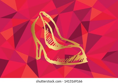 Vector Illustration of Heels Shoes Icon with Red Polygon and Geometric. Graphic Design for Template, Layout, Background, Poster and More. 