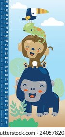 Vector illustration of height measurement wall with funny animals cartoon