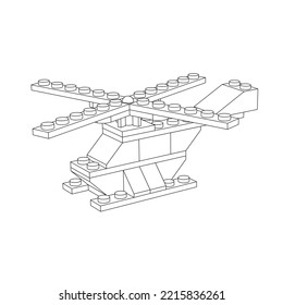 Vector illustration. A helicopter assembled from designer parts. Contour drawing