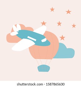 vector illustration with helicopter and balloon, perfect to use on the web or in print