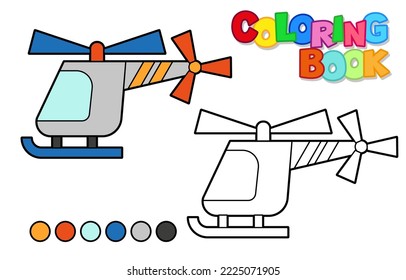 Ilustración vectorial de un helicóptero. Libro de Colores para niños. Nivel simple