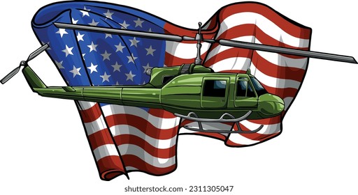 vector illustration of Helicopter with the flag of United States