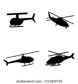 Vector illustration of helicopter silhouettes on white background