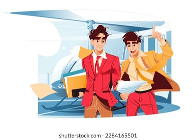 Vector Illustration of Helicopter for Time-Saving Business. Processes and Meetings. Modern Business on the Move Concept.