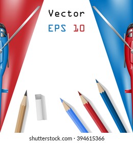 Vector illustration of helicopters and pencils.