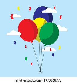 vector illustration of helium balloon flying in the air. suitable for banner design, screen printing, web design etc, Happy birthday, holiday concept. Party decoration. Vector cartoon design. eps file