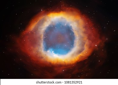 Vector illustration with Helix Nebula. Planetary nebula in deep space. Abstract colorful background