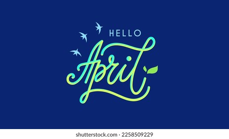 Ilustración vectorial de las letras de Hello April con efecto 3D para el logotipo, mercancía, embalaje, tela, taza, tazón, regalo, afiche, decoración, postal, bolsa, textil. EPS 10.