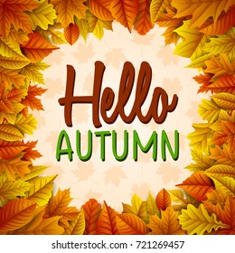 Vector illustration of Hello autumn background with colorful leaves