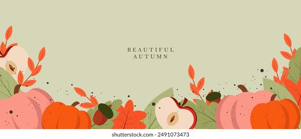 Vector illustration. Hello autumn, cozy autumn, back to school, autumn mood. Banner design, horizontal poster, postcard, cover. Modern design.