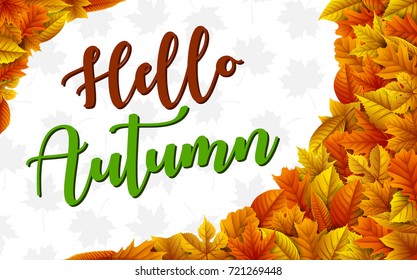 Vector illustration of Hello autumn leaves background