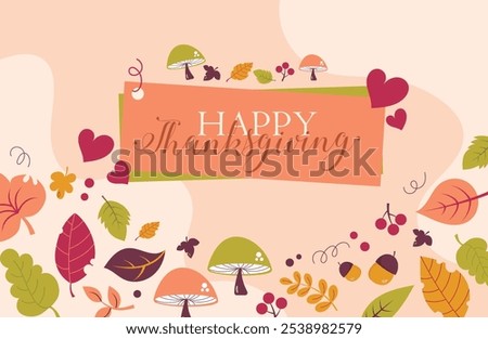 Vector illustration of Hello Autumn Welcome Thanksgiving Feast Hand Drawn Background perfect for seasonal holiday cards, posters, or invitations