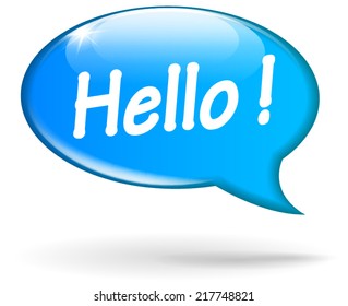 Vector illustration of hello blue speech bubble on white background