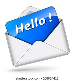 Vector illustration of hello envelope icon on white background