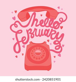 Vector illustration of hello February telephone