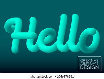 Vector illustration. Hello sign. Blue color blended word hello on black background, 3d abstract, imitation of liquid fluid color shapes.