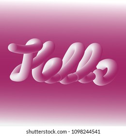 Vector illustration. Hello sign. lilac surround the word Hello on a purple background, abstract 3D, simulation of liquid forms of color.