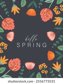 Vector illustration. Hello spring, banner, postcard, cover, poster. Floral design. Modern design.