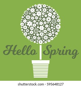 Vector Illustration, Hello Spring Greeting Card with Lettering