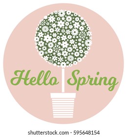 Vector Illustration, Hello Spring Greeting Card with Lettering