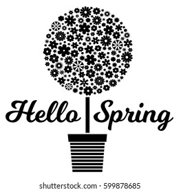 Vector Illustration, Hello Spring Greeting Card. Black Example.
