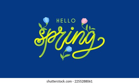 Vector illustration of Hello Spring lettering with 3D effect for logotype, merchandise, packaging, fabric, cup, mug, gift, poster, decoration, postcard, bag, textile. EPS 10.