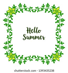 Vector illustration hello summer with artwork of yellow flower frame isolated on white backdrop hand drawn