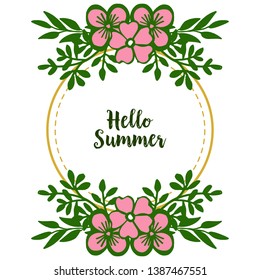 Vector illustration hello summer with frame flower pink isolated on white background