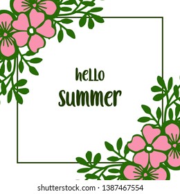 Vector illustration hello summer with frame flower pink isolated on white background