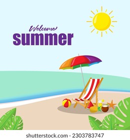 Vector illustration of Hello Summer social media story feed mockup template