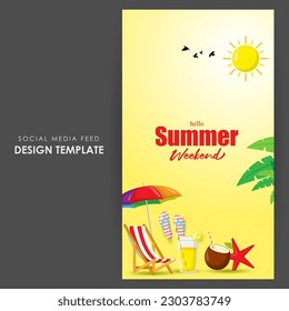 Vector illustration of Hello Summer social media story feed mockup template