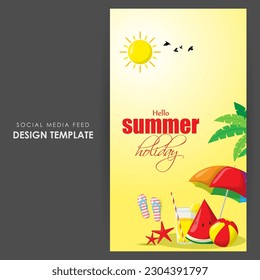 Vector illustration of Hello Summer social media story feed mockup template