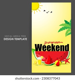 Vector illustration of Hello Summer social media story feed mockup template