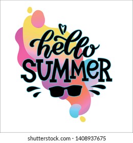 Vector illustration of hello summer text for stickers, cards, for any type of artworks, summer banner and poster. Hand drawn calligraphy, lettering, typography for summer event.