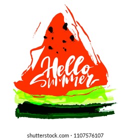 Vector illustration hello summer watermelon