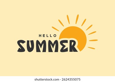 Vector illustration of Hello Summer writing with sun.