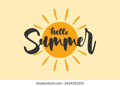 Vector illustration of Hello Summer writing with sun.
